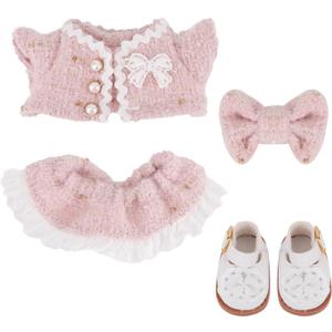 BOXOB 4pcs Doll Clothes Set, Elegant Pink Toy Outfits Stylish Clothes Accessories with Coat Dress Bow Shoes Suitable for 17cm Dolls