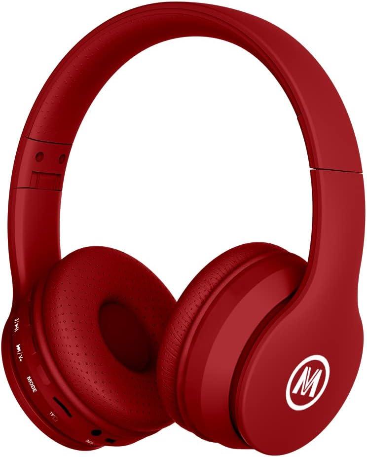 Kids Headphones Bluetooth Wireless/Wired Volume Limited 85 /110dB Over Ear Foldable Protection Headset with AUX 3.5mm Mic for Boys Girls Child School Pad Tablet Red