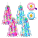 6 Pcs Kids Light up Bike Streamers and Bike Bell Set 4 Pack LED Handlebar Streamers and 2 Pack Flower Bicycle Bells Scooter Tassels Bicycle Bells for Boys Girls Children's Accessories