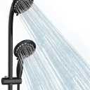 Handheld Showerhead & Rain Shower Combo for Easy Reach, 27.5" Drill-free Stainless Steel Slide Bar, 5”of 5-setting Handheld Shower and Showerhead, with 5ft Hose - Black