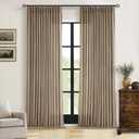 TWODRAPES Farmhouse Tan Brown Linen Curtains 102 Inches Long Living Room Pinch Pleated Drape with Hooks Rings for Track System Light Filtering 102 Inch Curtain for Bedroom Sliding Patio Door 2 Panels (Latte)