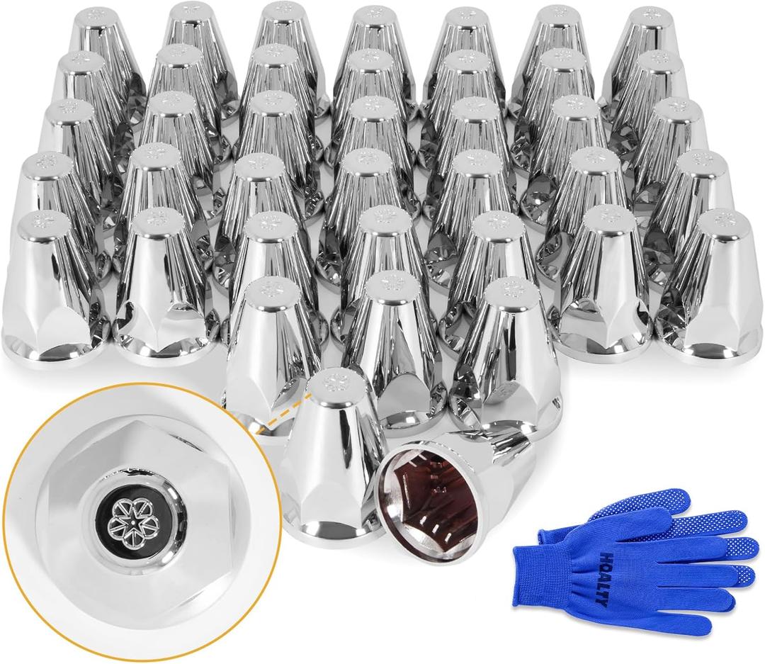 40Pcs Lug Nut Covers 33mm Bullet Flanged ABS Chrome Plastic Push-on Anti-Rust Standard Flanged Nut Covers for Semi Trucks, Trailers, Trucks, RVs
