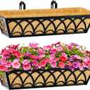 24 Inch Railing Planter Box Window Boxes Planters - 2 Pack Deck Railing Planter Boxes with Adjustable Brackets Coco Liners Balcony Planters Railing Hanging for Window Flower Boxes Outdoor Garden Decor