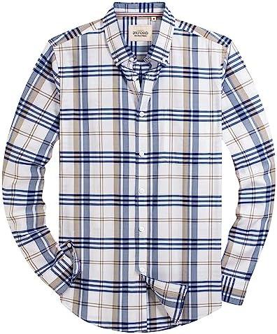 Alimens & Gentle Mens Solid Oxford Shirt Long Sleeve Dress Shirt Work Casual Button Down Shirts with Pocket, XXL