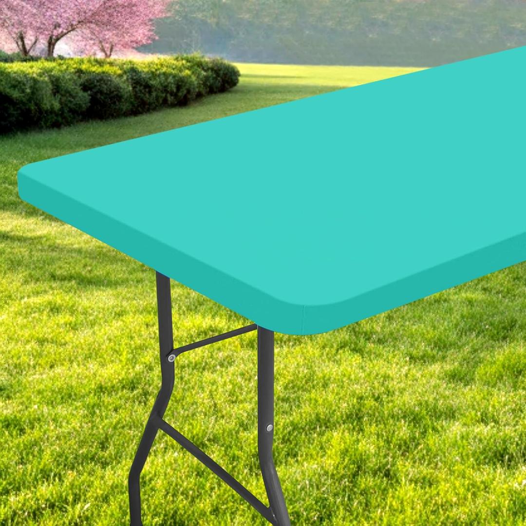 Rectangle Table Cloth, Waterproof Elastic Fitted Tablecloth for 4 Foot Folding Tables, Washable Polyester Tablecloths for Picnic, Camping, Outdoor (Aqua, 30"x48")