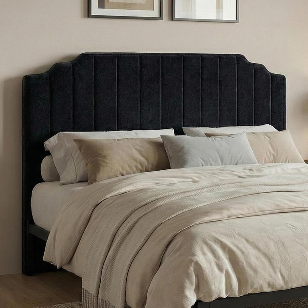 King Headboard, Black Upholstered Headboard for Bed, No Assembly