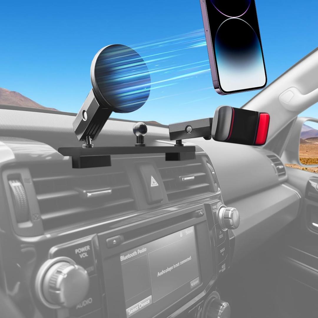 Metal Magnetic Phone Mount Holder for 2010-2024 Toyota 4Runner Strong Magnet Dash Cell Phone Cradles Adjustable Phone Stand Accessories for MagSafe All Smartphone(Upgraded Version)
