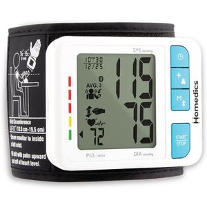 Homedics 700 Series Wrist Cuff Blood Pressure Monitor for Home Use, One-Touch Operation, Accurate Results, 2 Users, with Bluetooth Wireless Technology to The Homedics Health App (Smart)