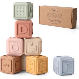 Baby Blocks Stacking for Babies Silicone Soft Building Blocks Teethers Montessori Toys for Babies Education Toys for Toddler Baby 8 PCS-Gentle