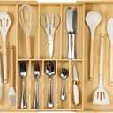 Fabsome Silverware Organizer for Cabinet Drawer, Expandable from 16.7'' to 30'' Wide Bamboo Wood Flatware Tray for Large Kitchen Drawers, Cutlery Utensil Holder