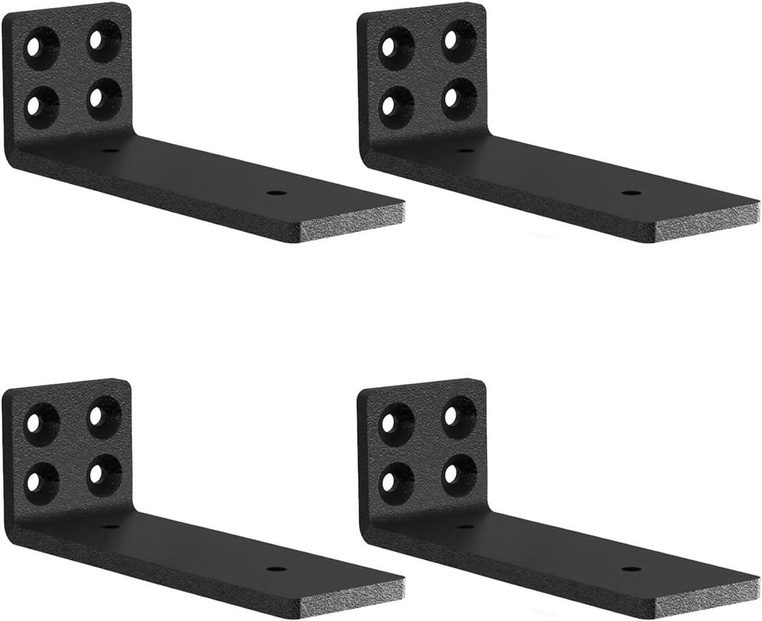 MLOQI 4 Pack Floating Shelf Bracket Heavy Duty, Hidden Shelf Brackets 5mm Thick L Brackets for Shelves up to 50 KG (Black 15cm) (6 Inch)
