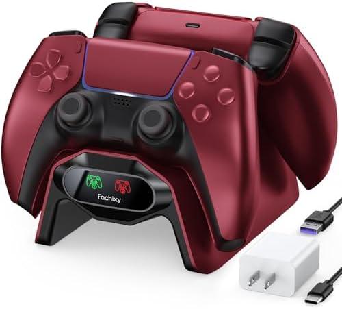 Fachixy Controller Charger for PS5, with 2-Hour Fast Charging chip, PlayStation 5 Charging Station with US Power Adapter and Cable, with LED Charging Status Indicator Light, Red