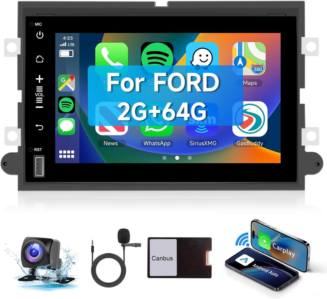 2+64G Android 13 Car Radio Stereo for Ford F150/F250/F350 2004-2014, 7 inch 1080P Touch Screen Car Stereo with Wireless CarPlay Andriod Auto, Bluetooth, GPS, HiFi, SWC, WiFi, HD Backup Camera