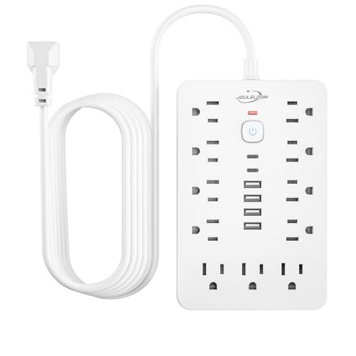 JouleLoom 6 FT Flat Plug Surge Protector Power Strip,11 Multiple AC Outlets with 6 USB Ports (2 USB C), 6 Feet Extension Cord, 1250W/10A, One Touch Switch Button, 17 in 1 Compact powerstrip-White