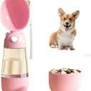 Portable Dog Water Bottle for Walking, Leak Proof 2 in 1 Water and Food Dispenser, BPA Free Pet Travel Water Bottle for Hiking, Lightweight Puppy Outdoor Drinking Bowl (Pink) (M)