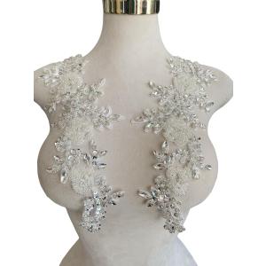 Jpumley. Pksn Handmade Rhinestones on Lace Applique Trim Sewing Beads Sequins Trim Patches for Wedding Dress Accessories 1Pair/Bag 6X14inches (Silver)