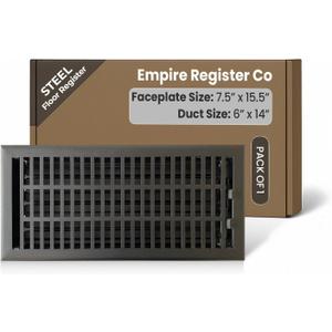Empire Register Co, 6x14 inch Vent Cover, Modern Contemporary Design, Textured Black Finish, Heavy Duty Floor Vent Covers, Metal Damper Attached Vent Covers for Home Floor only