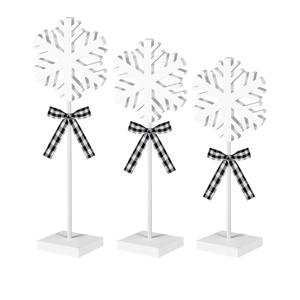 Geetery 1 Pcs Winter Snowflake Table Decorations Tall Standing Snowflake Decor Wooden Sign Block with Bow Winter Wooden Centerpieces for Table Home Tabletop Fireplace(White,Classic Style)