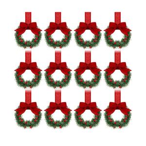 Retrowavy 12 Pcs Christmas Kitchen Cabinet Wreaths with Ribbon 3.94 Inch Mini Christmas Wreath Small Kitchen Xmas Decor for Window Door(Red,Classic Style)