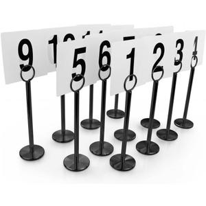 New Star Foodservice 27686 Ring Clip Table Number Card Holders, w/Number Cards, 1 to 25, Set of 12, 8-Inch, Black Stand