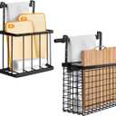 2 Pack Cabinet Door Organizer with Towel Bar, Over The Cabinet Door Storage with Towel Holder for Kitchen Cutting Board,Black