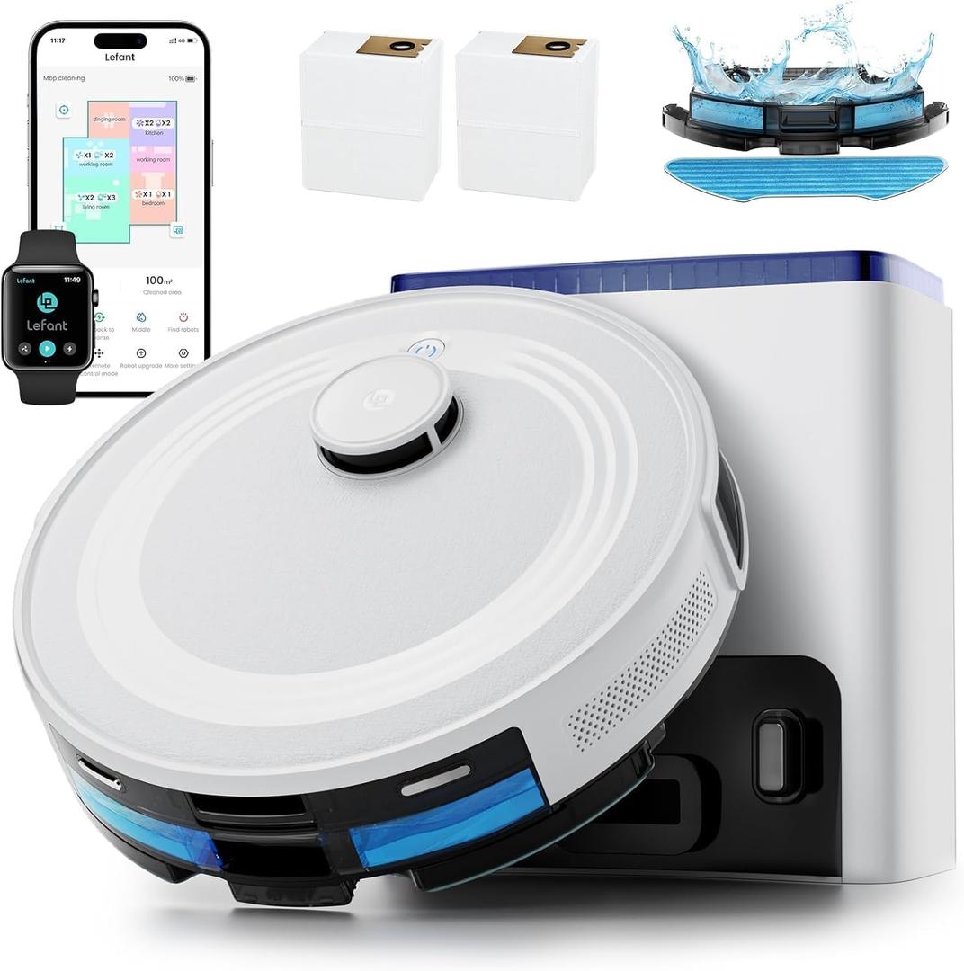 Lefant LiDAR Robot Vacuum and Mop, 75-Day Self-Emptying, 6000Pa Strong Suction, Customized Cleaning, Multi-Floor Mapping, 130 Min Runtime, 2.4G/5G WiFi/Alexa/APP/iWatch, M2L Plus (White)