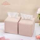 2 x HOMOTEK 2 Pack Tissue Box Cover, Square PU Leather Tissue Holder, Decorative Facial Tissue Cube Paper Organizer Dispenser for Bathroom, Night Stands, Desk, Car 5X5X5'' - Rattan Weave,Macaron Pink