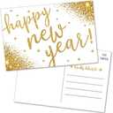 Pack of 2 T MARIE 50 Happy New Year Postcards - Faux Gold Confetti Post Cards Set for New Year’s Day 2025-2026 Bulk Thank You Notes for Family, Business, Clients, New Years Eve Party Invitations and More