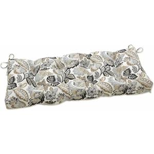 Pillow Perfect Floral Indoor/Outdoor Sofa Setee Bench Swing Cushion with Ties, Tufted, Weather, and Fade Resistant, 18" x 44", Black/Tan Dailey, Set of 3