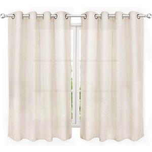 Semi Sheer Linen Curtains 45 Inch Length Cafe Curtains for Kitchen, 52 x 45 Inch Grommet Top, Set of 2 Panels, Natural