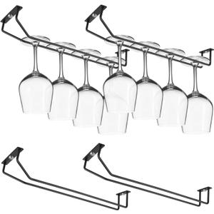 14 Inch Black Wine Glass Rack, Under Cabinet Wine Glass Holder, Metal Stemware Rack Hanger for Kitchen Storage (2 Pack)