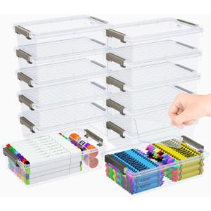 12 Pack Extra Large Pencil Box with Removable Divider, Thickened Pencil Case Bulk, Clear Crayon Marker Organizer Stackable Plastic Small Storage Containers for Pen Craft School Supplies(Grey)
