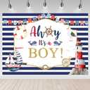 Mocsicka Ahoy It's a Boy Nautical Baby Shower Backdrop White Blue Stripes Marine Sea Lighthouse Ship Baby Shower Party Decorations for Boys Navy Blue Striped Photography Background (7x5ft)