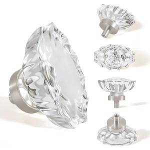 Brushed Nickel Cabinet Knobs,Glass Crystal Pulls and Knobs for Dresser Drawers(Oval,8 Pack)