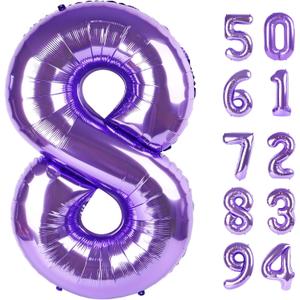 Purple 8 Balloon, Number Balloon 40 Inch, Purple Birthday Decorations, 8 18 28 38 80 Birthday Balloons, 8th Purple Party Supplies, Number 8 Balloon