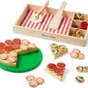 Melissa & Doug Pizza Party Wooden Pretend Play Food Set With 36 Toppings, Preschool Toy Pretend Food, Play Wooden Pizza And Cutter, Toy For Kids Ages 3+