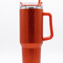 40 oz Tumbler with Handle and Flip Straw Lid, Vacuum Insulated Leak Proof Double Walled Stainless Steel Glitter Travel Mug Tumblers, Maintains Cold Ice and Heat for Hours(Red)