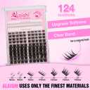 Lash Clusters Kit, DIY Cluster Eyelash Extensions 516mm,124pcs Fluffy D Curl Natural Lashes with Bond and Seal,Remover, TweezersNatural Fake Cat Eye Individual Manga Clusters 1-3-L