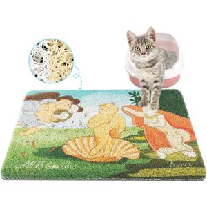 PAKEWAY Cat Litter Trapping Mat 16 x 24inch, Non Slip, Original Design Artist Cat Litter Mat Inspired by Famous Paintings