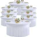 8 Pack Wrinkle Free White Round Spandex Tablecloth for 60 in Tables,Thick High Stretch 120 in Fitted 5ft Round Table Cloths,Elastic Ruffle Skirt Round Spandex Table Covers for Wedding Party Dinning