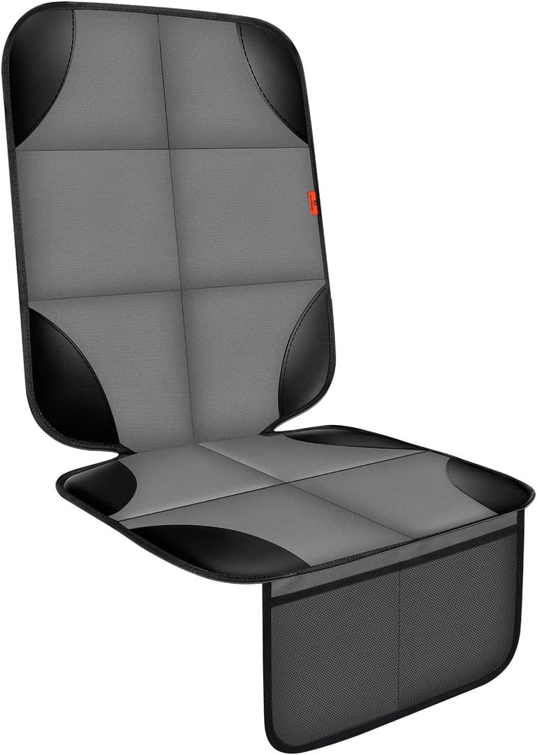 XHYANG Car Seat Protector 1 Pack Car Seat Cushion Mat Thickest Padding,Waterproof 600D Fabric Car Seat Covers for Non-Slip Backing Mesh Pockets for Baby and Pet (Gray, 1 Pc)