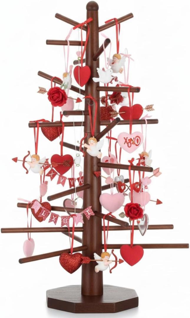 Leinuosen Wood Tree Ornament Display for Table 27.5'' Ornament Tree Display Stand with Arms Artificial Trees Tabletop Centerpieces for Christmas Valentine's Day Easter Wedding Holiday Party Decor