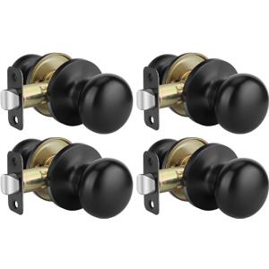 Goldenwarm Black Closet Door Knobs, Passage Door Knobs, Matte Black Door knob Without Lock for Hallway, Closet(4 Pack)