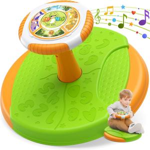 Dinosaur Sit and Spin Toys for Toddlers 3-5, 360 Toddler Spinning Seat with LED Lights and Music, Sensory Toys Birthday for Boys Girls