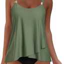 SUUKSESS Women Ruffle High Waisted Tankini Swimsuit Tummy Control Bathing Suit M