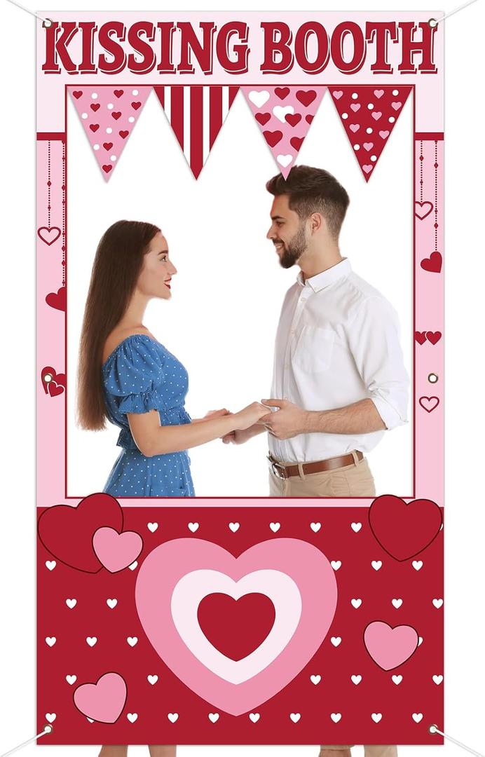 Valentine's Day Party Decorations Kissing Theme Photo Booth Props Love Heart Banner Valentine Picture Frame for Couple Restaurant Wedding Backdrop Valentines Theme Party Favors Supplies