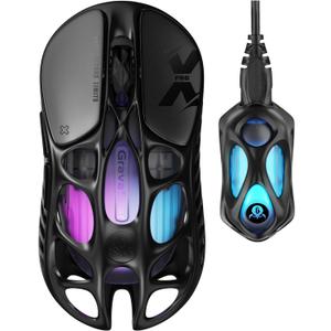 GravaStar Mercury X Pro Wireless Gaming Mouse, Come with 8K Dongle  32,000 DPI PAW 3950 Sensor, 8,000Hz Polling Rate, Only 49g, Magnesium Alloy Hollow Frame, RGB Lighting, 5 Programmable Buttons (Black)