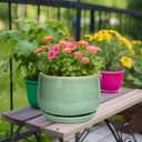 G EPGardening Ceramic Planter - 9 Inch Plant Pot with Drainage Hole and Saucer, Modern Round Planter, Flower Pot for Indoor Outdoor Plants, Garen House Room Decor, Housewarming Gifts, Green