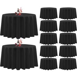 12 Packs Black Round Tablecloths 120 Inches Circular Table Cloth,Stain and Resistant Wrinkle Washable Polyester Table Cover for Wedding,Parties,Banquet,Buffet Table, Holiday,Dinner Tables Decorate (12 Pack 120 Inch)