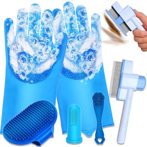 nooepc 6PCS Dog Washing Gloves Pet Grooming Gloves Dog Bath Supplies Dog Bath Brush Silicone Gloves for Dogs and Cats Bathing Dog Comb Dog Toothbrush
